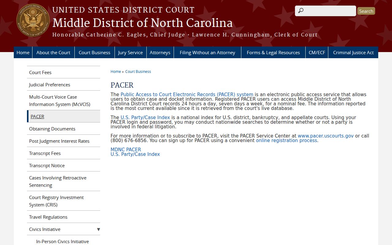 Richmond County case search federal court docket access context