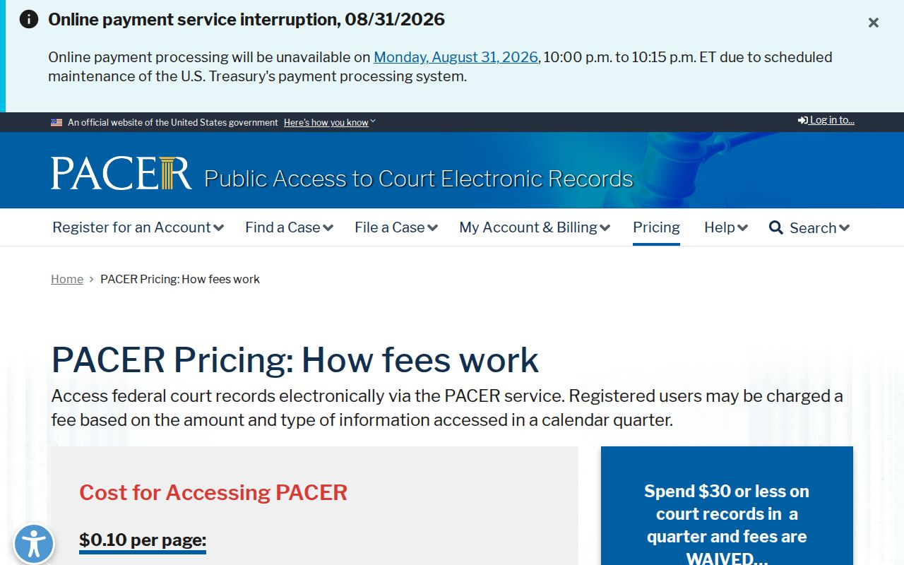 Richmond County case search PACER pricing context