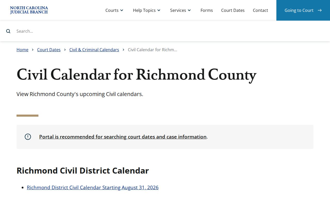Official Richmond County civil court calendar source