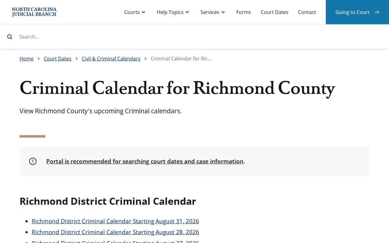 Official Richmond County criminal court calendar source