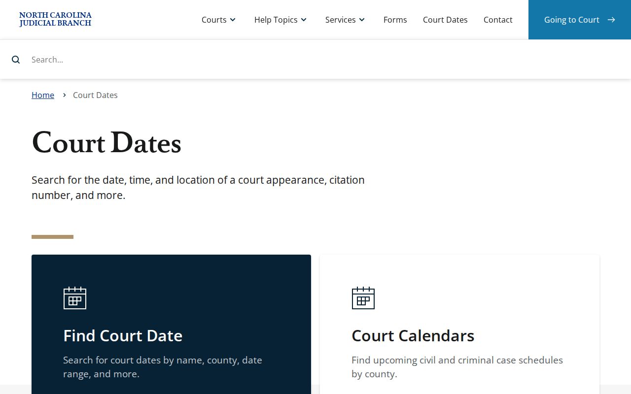 North Carolina Court Dates source for Richmond County hearing lookup and missed date guidance