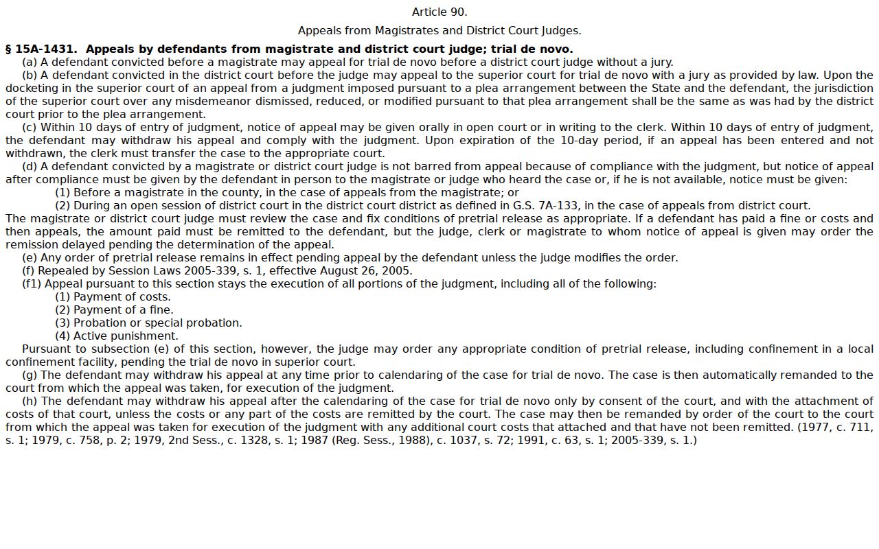North Carolina criminal appeal statute connected to Richmond County docket stages