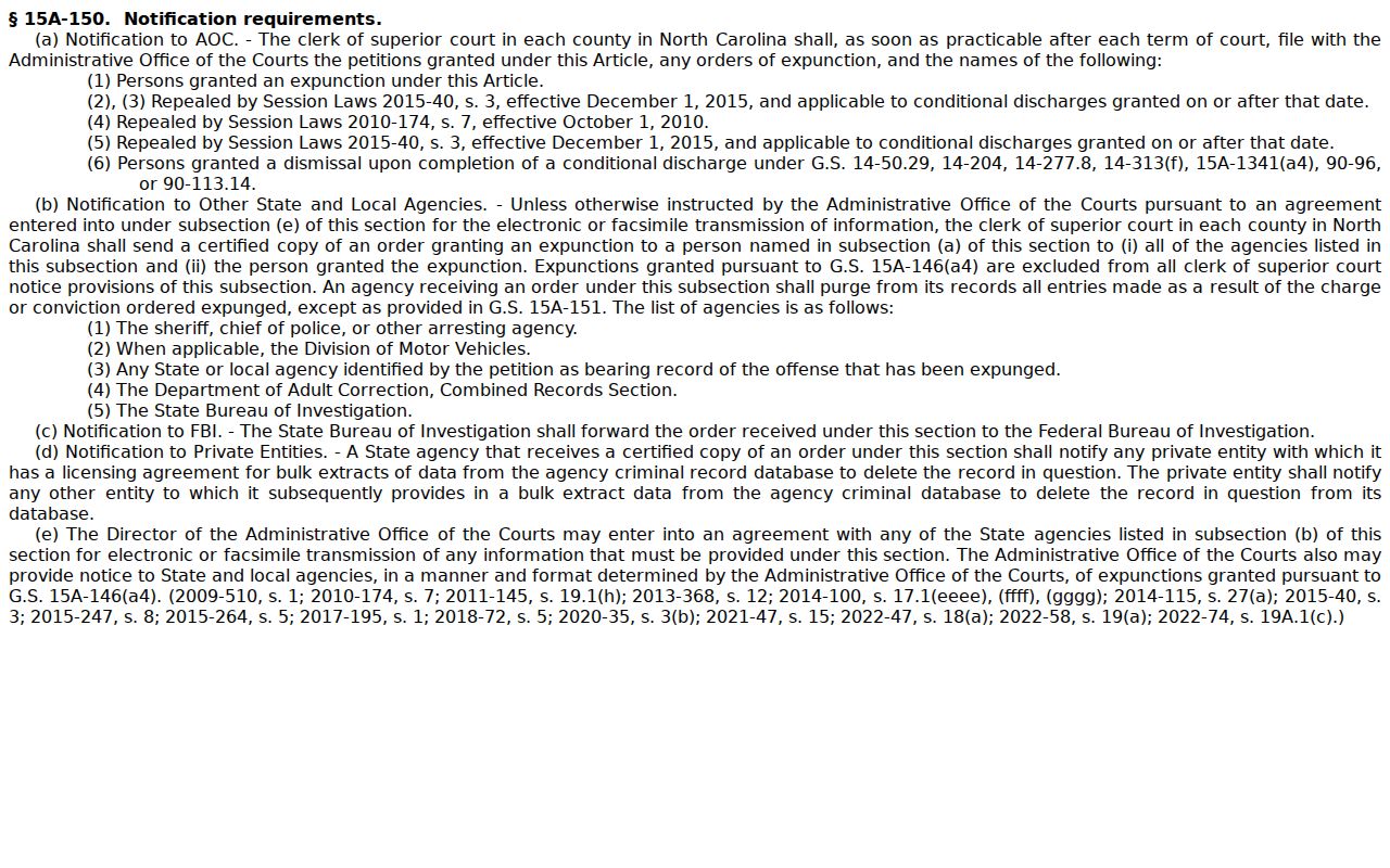 North Carolina expunction statute source for Richmond County criminal docket access