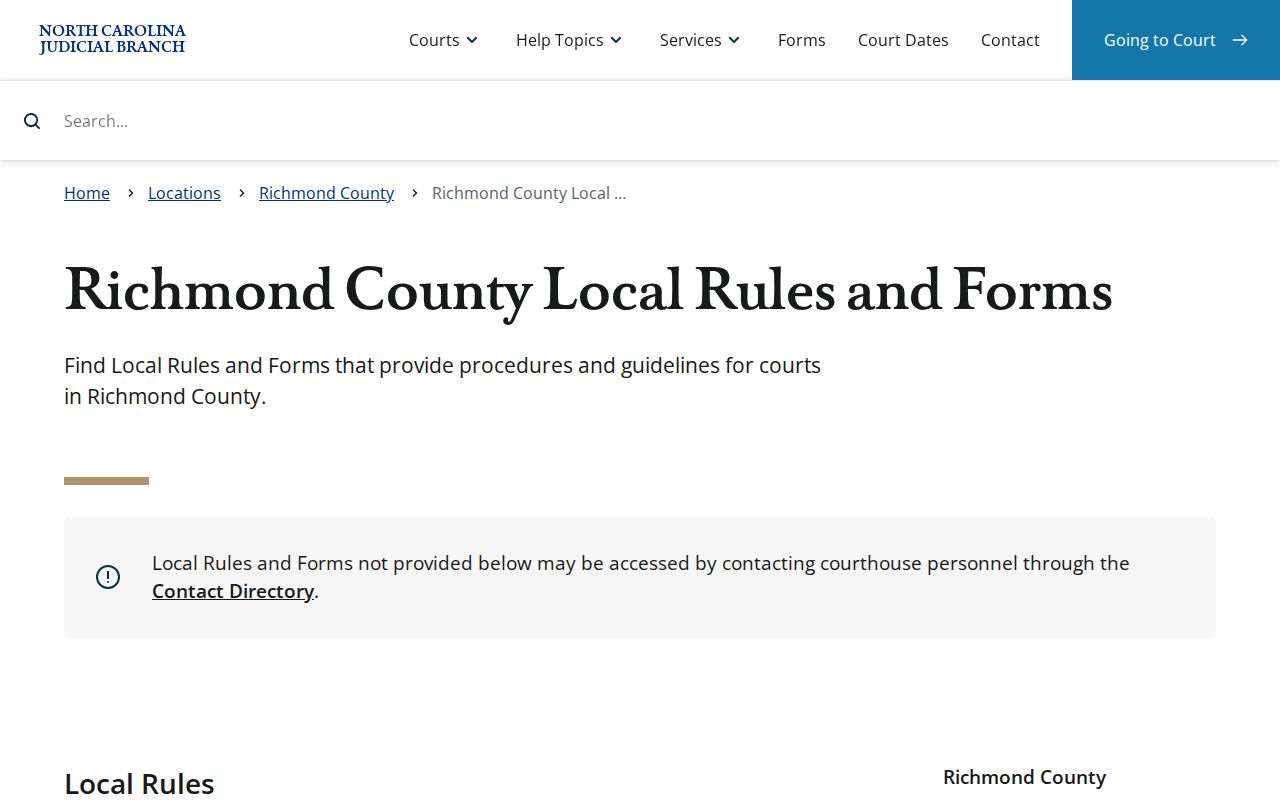 Ellerbe court records use Richmond County local rules and forms access