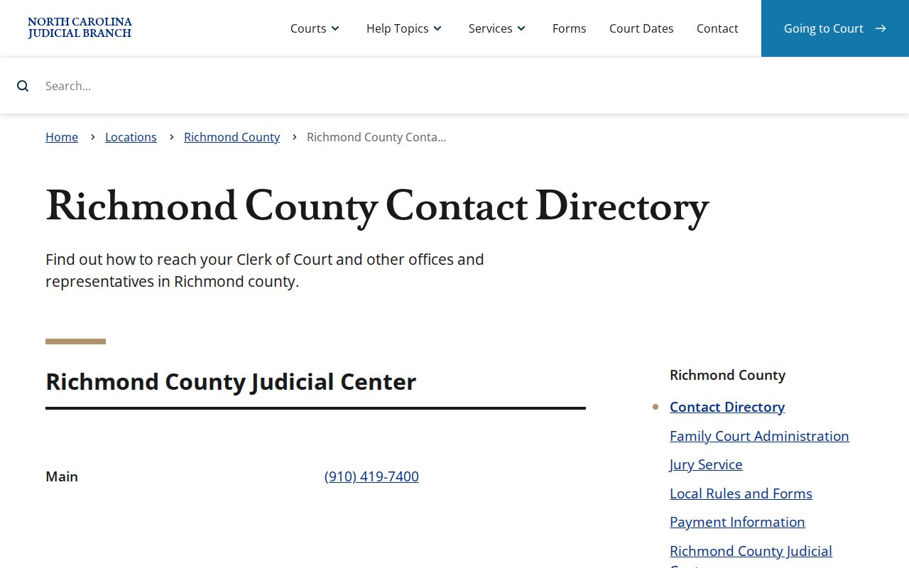 Hamlet court records route through Richmond County court contacts
