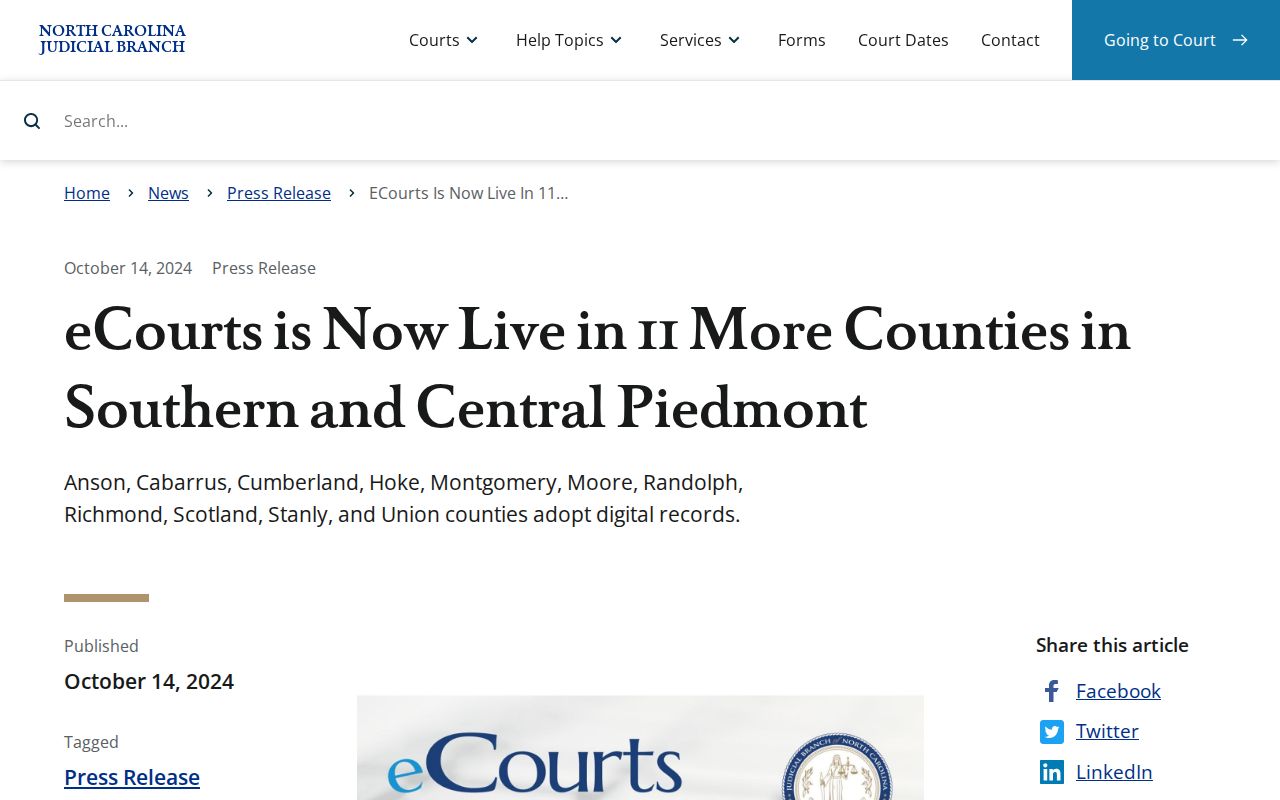 Richmond County court docket eCourts conversion announcement
