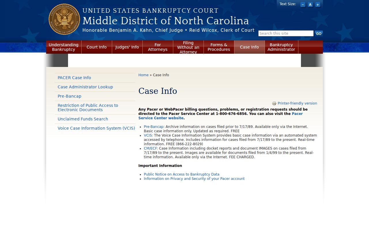 Richmond County court docket federal bankruptcy case information